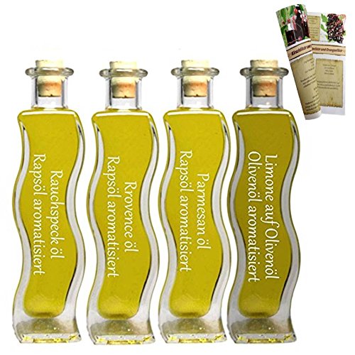 Set zum probieren | 4 x 100ml Öl | Rauchspeck Öl - Provence Öl - Pasta Öl - Limone auf Olivenöl | mit Rezeptbroschüre von feinkostdiscount24