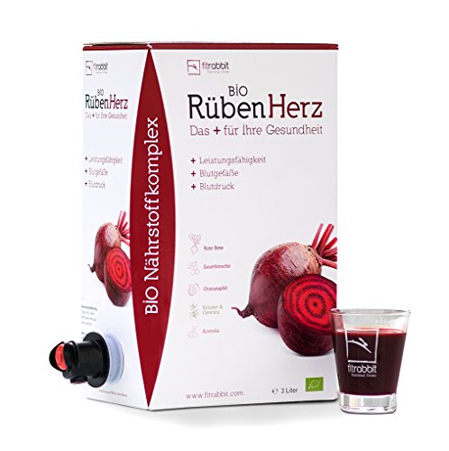 FITRABBIT BIO Rüben Herz [3 L Bag in Box] - 30 Portionen - Für Leistungsfähigkeit, Blutdruck & Blutgefäße - Enthält Rote Bete, Granatapfel, Sauerkirsche, Kräuter, Gewürze und Acerola von fitrabbit