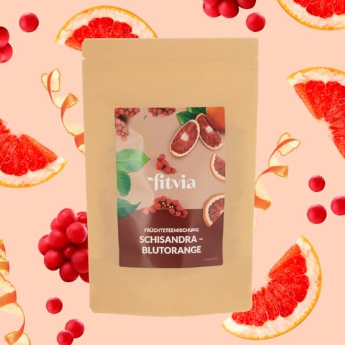 fitvia Früchtetee - 100g loser Tee für bis zu 34 Tassen, erlesene Zutaten (Schisandra-Blutorange) von fitvia