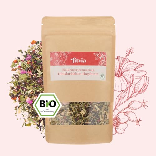 fitvia Premium-Bio Kräutertee, loser Tee I für bis zu 34 Tassen I höchste Reinheits- und Qualitätsstandards I (Hibiskusblüten-Hagebutte) von fitvia