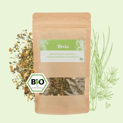 fitvia Premium-Bio Kräutertee, loser Tee I für bis zu 34 Tassen I höchste Reinheits- und Qualitätsstandards I (Rooibos-Lemongras) von fitvia