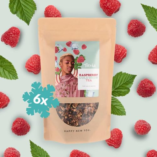 fitvia 6er-Set Rasberry Coldbrew Tee mit fruchtig süßem Geschmack: Echte Fruchtstücke, ohne Zuckerzusatz, 600g von fitvia