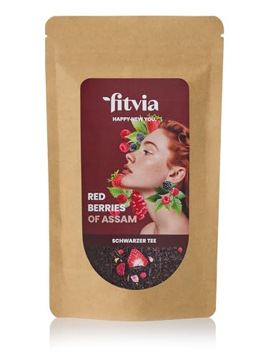fitvia Schwarzer Tee "Red Berries of Assam" - loser Tee, Waldfrucht - echte Fruchtstücke, ohne Zuckerzusatz, 100g von fitvia