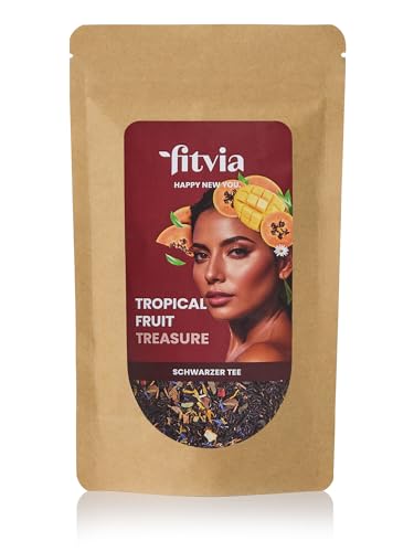 fitvia Schwarzer Tee "Tropical Fruit Treasure" - loser Tee Mango-Papaya, echte Fruchstücke, ohne Zuckerzusatz,100g von fitvia