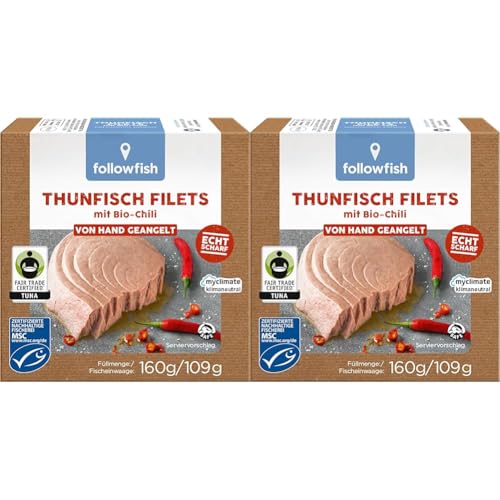 followfish MSC Fair Trade Thunfisch Filets mit Bio-Chili, 160 g (Packung mit 2) von followfish