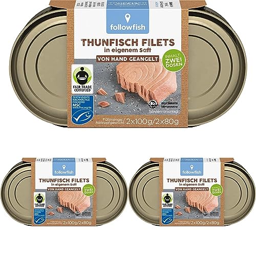 followfish MSC Thunfisch Filets im eigenen Saft Duopack, 2 x 100 g (Packung mit 3) von followfish