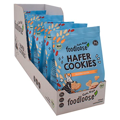 foodloose Bio-Hafer Cookies Mandel-Vanille | Vegane, laktose- und fructosefreie Kekse ohne raffinierten Zucker | Vorteilspack (6 Tüten x 120g) von foodloose