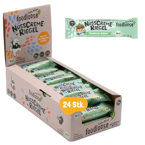 foodloose COOL KIDS Bio-Nusscreme-Riegel Haselnuss-Kakao | Leckerer Bio-Riegel aus Datteln mit cremiger Haselnussmus-Schoko-Füllung| Vegan, glutenfrei & ohne raffinierten Zucker | Vorteilspack von foodloose