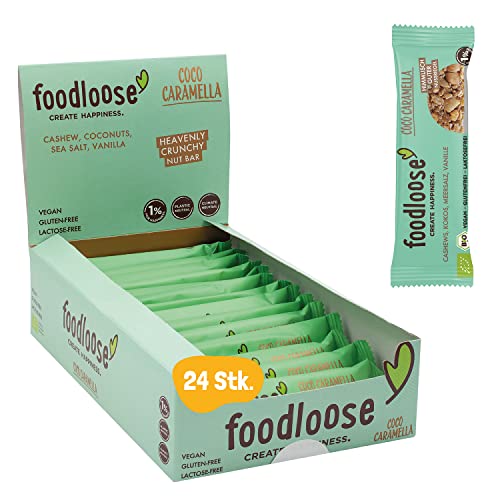 foodloose Bio-Nussriegel Coco Caramella | Vegane, laktose- und glutenfreie Bio-Riegel ohne raffinierten Zucker | Cashews, Kokos, Meersalz & Vanille | Vorteilspack (24 Riegel x 35g) von foodloose