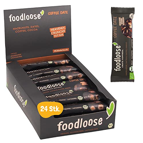 foodloose Bio-Nussriegel Coffee Date | Vegane, laktose- und glutenfreie Bio-Riegel ohne raffinierten Zucker | Haselnüsse, Datteln, Kaffee & Kakao | Vorteilspack (24 Riegel x 35g) von foodloose