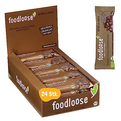 foodloose Bio-Nussriegel Rock O Choc | Vegane, laktose- und glutenfreie Bio-Riegel ohne raffinierten Zucker | Erdnüsse, Datteln, Ahornsirup & Kakao | Vorteilspack (24 Riegel x 35g) von foodloose