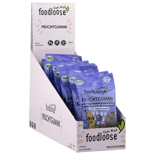 foodloose Bio-Fruchtgummi Apfel-Banane-Blaubeere | Vegane Bio-Gummibärchen ohne raffinierten Zucker aus 97% Frucht | Vorteilspack (20 Tüten x 30g) von foodloose