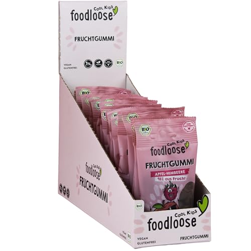 foodloose Bio-Fruchtgummi Apfel-Himbeere | Vegane Bio-Gummibärchen ohne raffinierten Zucker aus 98% Frucht | Vorteilspack (20 Tüten x 30g) von foodloose