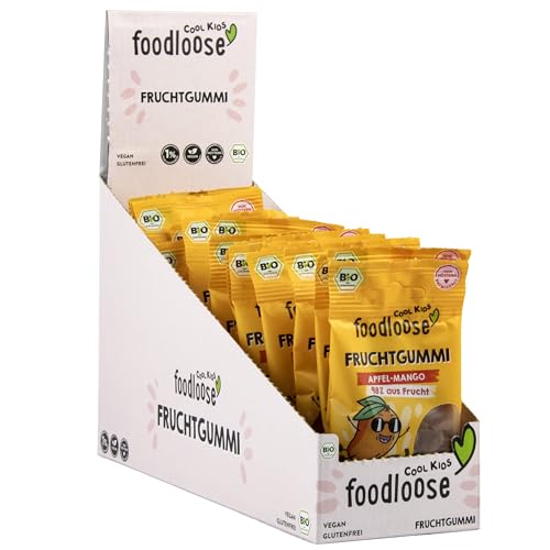 foodloose Bio-Fruchtgummi Apfel-Mango | Vegane Bio-Gummibärchen ohne raffinierten Zucker aus 98% Frucht | Vorteilspack (20 Tüten x 30g) von foodloose