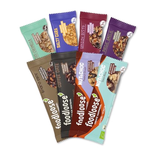 foodloose Bio-Nussriegel Probierpaket | Vegane, laktose- und glutenfreie Bio-Riegel ohne raffinierten Zucker | Mixpaket mit 8 unterschiedlichen Riegelsorten foodloose Bio-Nussriegel Probierpaket | Vegane, laktose- und glutenfreie Bio-Riegel ohne raffinierten Zucker | Mixpaket mit 8 unterschiedlichen Riegelsorten von foodloose
