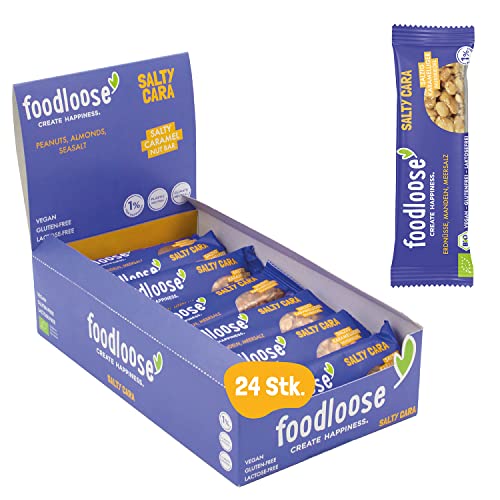 foodloose Bio-Nussriegel Salty Cara | Vegane, laktose- und glutenfreie Bio-Riegel ohne raffinierten Zucker | Erdnüsse, Mandeln, Meersalz | Vorteilspack (24 Riegel x 35g) von foodloose