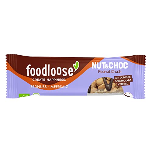 foodloose Bio-Nut&Choc Riegel Peanut Crush | Vegane, laktose- und glutenfreie Bio-Nussriegel ohne raffinierten Zucker | Dunkle Schokolade, Erdnuss & Meersalz foodloose Bio-Nut&Choc Riegel Peanut Crush | Vegane, laktose- und glutenfreie Bio-Nussriegel ohne raffinierten Zucker | Dunkle Schokolade, Erdnuss & Meersalz von foodloose