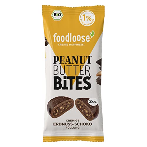 foodloose Bio-Peanut Butter Bites Erdnuss-Schoko | Leckerer Snack aus Datteln mit cremiger Erdnuss-Schoko Füllung | Vegan, Bio, glutenfrei & ohne raffinierten Zucker von foodloose