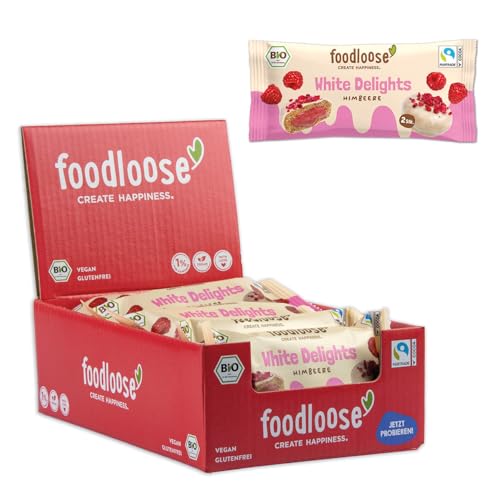 foodloose White Delights Himbeere | Cremiger Dattelsnack mit veganer weißer Schokolade & Himbeerfüllung | Bio, vegan, glutenfrei & ohne künstliche Zusätze | Vorteilspack (12 x 40g) von foodloose