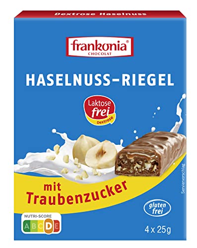 frankonia CHOCOLAT Riegel mit Traubenzucker laktosefrei & glutenfrei, Haselnuss, 25g (4er Pack) von frankonia CHOCOLAT
