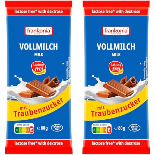 frankonia CHOCOLAT Vollmilch mit Traubenzucker laktosefrei & glutenfrei, Schokolade, 80 gramm (Packung mit 2) von frankonia CHOCOLAT