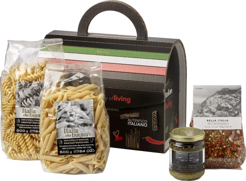 Delikatessen-Geschenkset "Gute-Laune-Rezept" | 1 Packung Penne, 1 Packung Fussili, 1 Glas Pesto Verde und 1 Gewürzmischung von freund