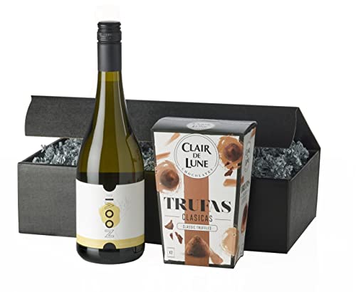 Feinkost-Geschenkset"NOOVI Fizz & Trüffel" | 1 Flasche NOOVI Fizz alkoholfreier Sparkler und 1 Packung zartschmelzende Schokoladentrüffel im schwarzen Präsentkarton von freund