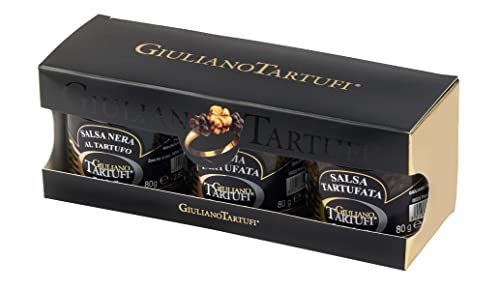 Geschenkset "I Love Tartufo" von Giuliano Tartufi mit 3 verschiedenen Trüffelsaucen je 80g in einem Geschenkkarton von freund