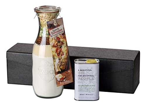 Geschenkset "Krustenbrot mit flüssigem Gold" | 1 Weckglas mit Backmischung für Speck-Tomaten Krustenbrot und 1 Dose Olivenöl in einer hochwertigen Geschenkbox Geschenkset "Krustenbrot mit flüssigem Gold" | 1 Weckglas mit Backmischung für Speck-Tomaten Krustenbrot und 1 Dose Olivenöl in einer hochwertigen Geschenkbox von freund