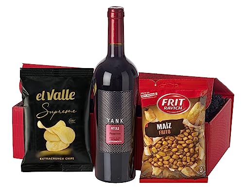 Wein-Geschenkset "Applaus, Appassimento" | 1 Flasche Rotwein "Tank 32", 1 Tüte Chips "Supreme" und 1 Tüte Knuspermais "Barbecue" von freund