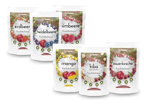 Fruitjunkies - Getrockneter Fruchtsnack "Probierpaket" - 6x 80g Fruchtschnüre - getrocknete Früchte als gesunde Snacks - gesunde Süßigkeiten ohne Zuckerzusatz - vegan & regional hergestellt Fruitjunkies - Getrockneter Fruchtsnack "Probierpaket" - 6x 80g Fruchtschnüre - getrocknete Früchte als gesunde Snacks - gesunde Süßigkeiten ohne Zuckerzusatz - vegan & regional hergestellt von Fruitjunkies