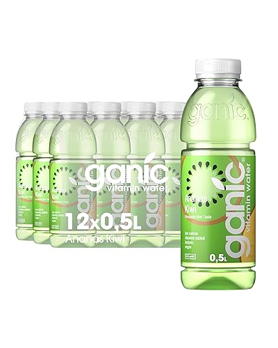 ganic Ananas-Kiwi-Physalis - aromatisiertes Wasser, Vitaminwasser - Vitamin B6 und B12 - Kalorienarm, Vegan - ohne Konservierungsstoffe und Allergene - 100% recyceltes PET (12 x 500 ml) von ganic