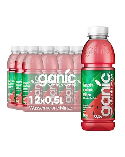 ganic Wassermelone Minze - aromatisiertes Wasser, Vitaminwasser - Isotonisch - Kalorienarm, Vegan - 100% recyceltes PET (12 x 500 ml) von ganic