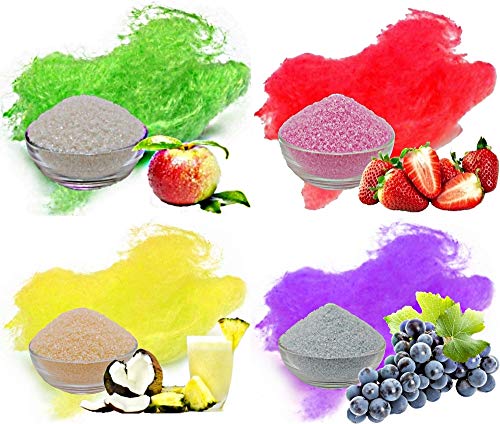 4x 100g Aromazucker Set mit Geschmack Apfel Erdbeer Pina Colada Traube farbiger Zucker für Zuckerwatte von gaumenshop