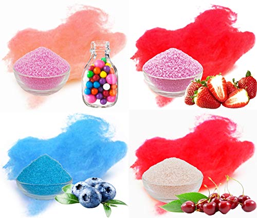 4x 1kg Aromazucker Set mit Geschmack Bubble Gum Erdbeer Heidelbeere Kirsche farbiger Zucker für Zuckerwatte von gaumenshop