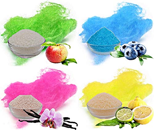 4x 100g Aromazucker Set mit Geschmack Apfel Heidelbeere Vanille Zitrone farbiger Zucker für Zuckerwatte von gaumenshop