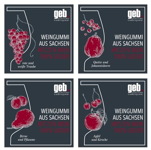 geb Sächsischer ElbWeingummi mit 25% Wein - Quartett 4 x 200g geb Sächsischer ElbWeingummi mit 25% Wein - Quartett 4 x 200g von geb . Sächsischer ElbWeingummi