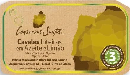 Conservas Santos, Algarve Portugal - Gourmet ganze Makrele in Olivenöl und Zitrone - 5er Pack (5 x 120 gr) von generic