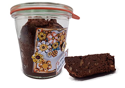 Geburtstagskuchen im Glas "Brownie" mit Schokolade und einer Nuss-Mischung mit einem Flower-Power-Etikett (1052) mit 140g Inhalt von generisch