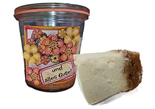 Geburtstagskuchen im Glas "Käsekuchen mit Walnüssen" im Original WECK-Glas mit Flower-Power-Etikett mit 175g Inhalt von generisch
