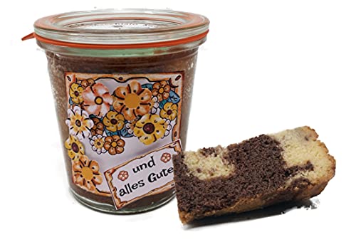 Geburtstagskuchen im Glas "Latte Macchiato" mit Flower-Power-Etikett (1052) und 125 Gramm Inhalt von generisch