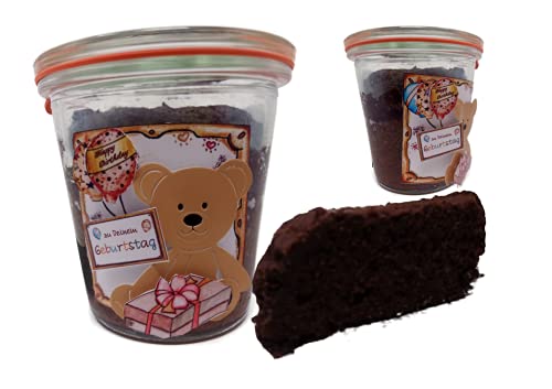 Kindergeburtstagskuchen "Schokolade vegan" im Glas gebacken mit Teddybär-Motiv von generisch