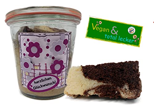 Marmorkuchen Vegan mit Geburtstags-Etikett "Flower-Power" (1002) direkt im Glas gebacken von generisch
