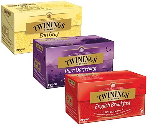 Twinings Schwarztee, 3er Pack Earl Grey, Pure Darjeeling, English Breakfast, hochwertiger Schwarzer Tee aus China, je 25 Teebeutel, (3x25 teabags) von Twinings