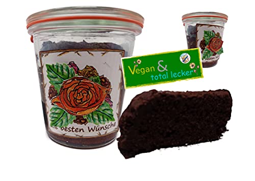 Veganer Geburtstagskuchen "Rosenblüten" (1057) mit einem Schokoladenkuchen direkt im Glas gebacken mit 140g Inhalt von generisch