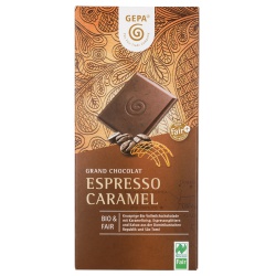 Vollmilchschokolade mit Espressosplittern & Karamellcrisps Vollmilchschokolade mit Espressosplittern & Karamellcrisps von gepa