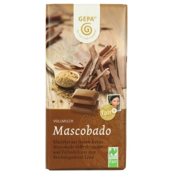 Vollmilchschokolade mit Mascobado-Vollrohrzucker Vollmilchschokolade mit Mascobado-Vollrohrzucker von gepa