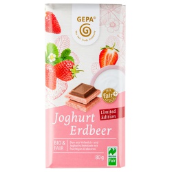 Weiße Joghurtschokolade & Vollmilchschokolade mit Erdbeere Weiße Joghurtschokolade & Vollmilchschokolade mit Erdbeere von gepa