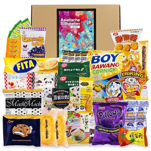 Asiatische Süßigkeiten Box mit über 30 Snacks - Asia Candy Mix mit Chips, Schokolade, Crackern und Keksen aus Korea, Taiwan, Japan, China, Thailand, Indien uvm. - Probierbox Spezialitäten aus Asien von getDigital