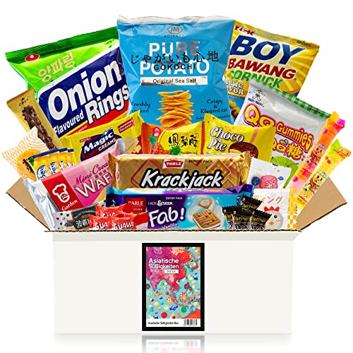 Asiatische Süßigkeiten Box mit über 30 Snacks - Asia Candy Mix mit Chips, Schokolade, Crackern und Keksen aus Korea, Taiwan, Japan, China, Thailand, Indien uvm. - Probierbox Spezialitäten aus Asien von getDigital